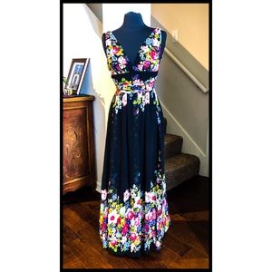 Black Floral Chiffon Maxi Sundress Sz 4 - CUTE!
